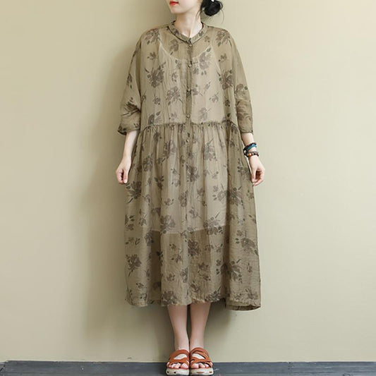 Floral Printed Casual Transparent Loose Dress
