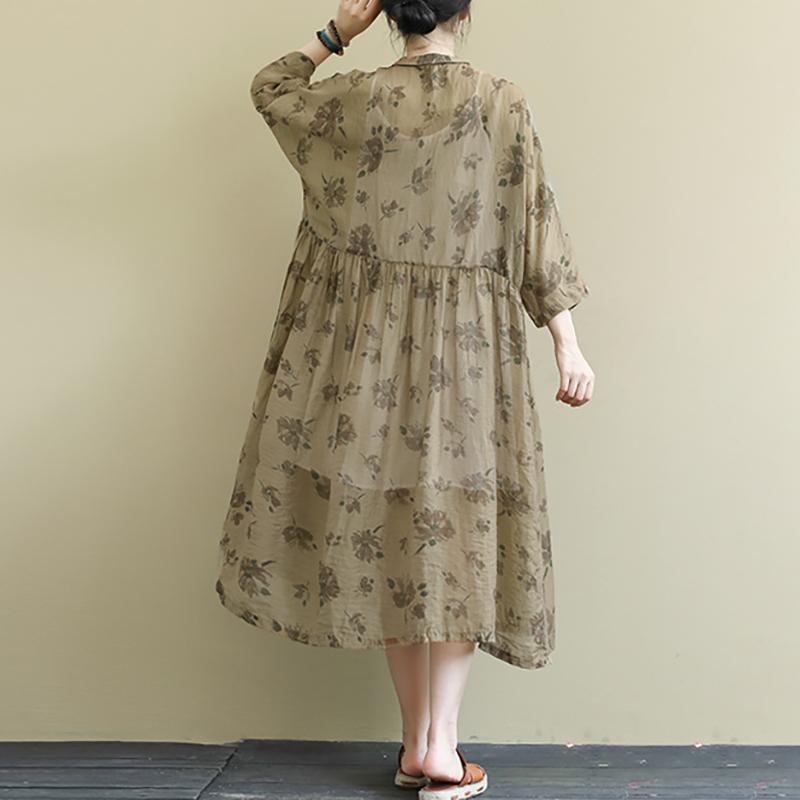 Floral Printed Casual Transparent Loose Dress