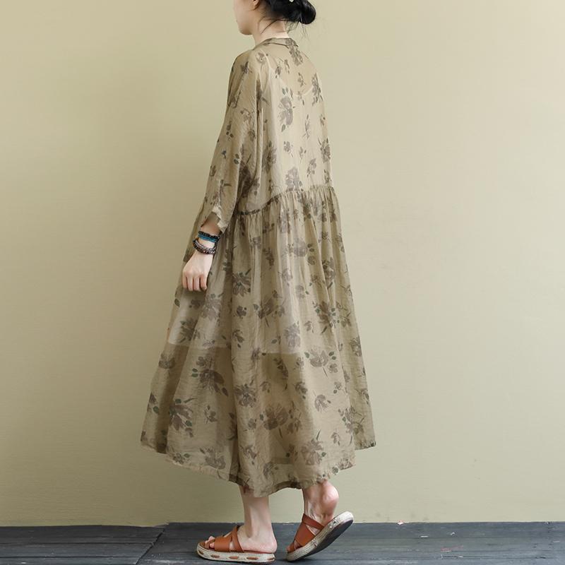 Floral Printed Casual Transparent Loose Dress