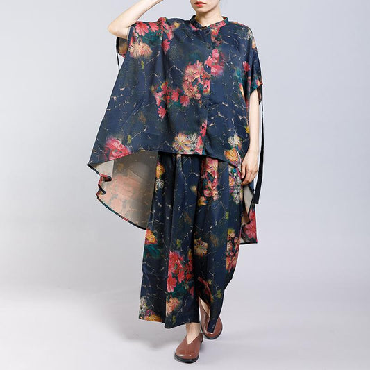 Floral Printed Irregular Lacing Two Piece Suit