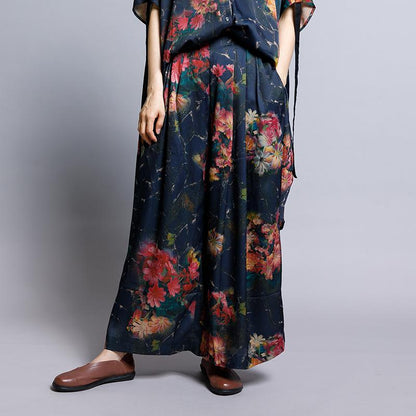 Floral Printed Irregular Lacing Two Piece Suit