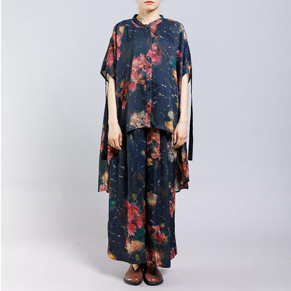 Floral Printed Irregular Lacing Two Piece Suit