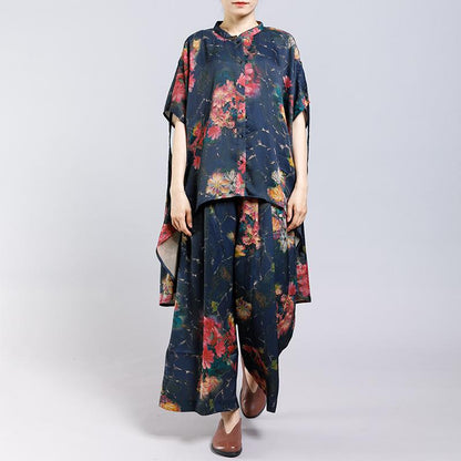 Floral Printed Irregular Lacing Two Piece Suit