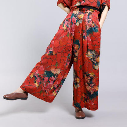 Floral Printed Irregular Lacing Two Piece Suit