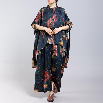 Floral Printed Irregular Lacing Two Piece Suit