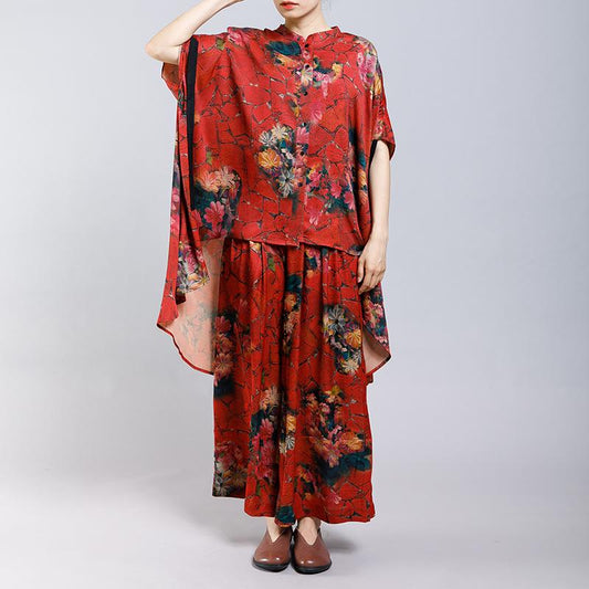 Floral Printed Irregular Lacing Two Piece Suit