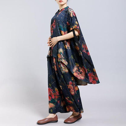 Floral Printed Irregular Lacing Two Piece Suit