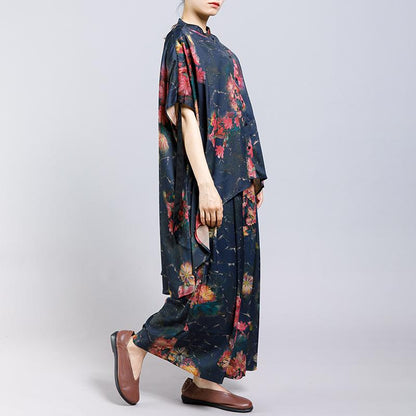 Floral Printed Irregular Lacing Two Piece Suit