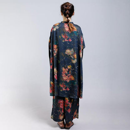 Floral Printed Irregular Lacing Two Piece Suit
