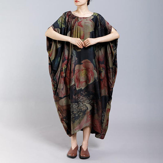 Floral Printed Pleated Casual Vintage Dress