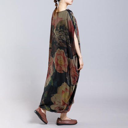Floral Printed Pleated Casual Vintage Dress