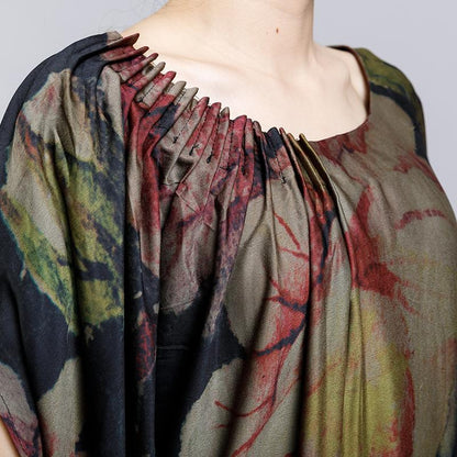 Floral Printed Pleated Casual Vintage Dress
