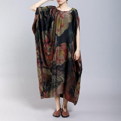 Floral Printed Pleated Casual Vintage Dress