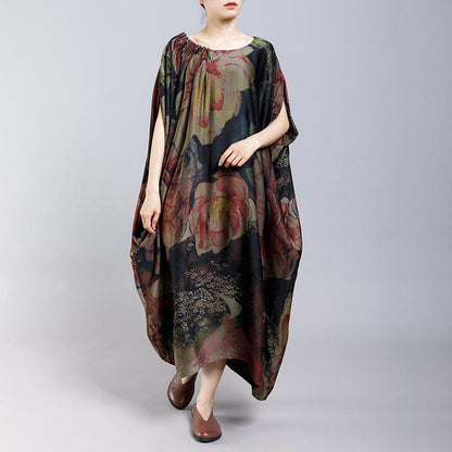 Floral Printed Pleated Casual Vintage Dress