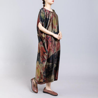 Floral Printed Pleated Casual Vintage Dress