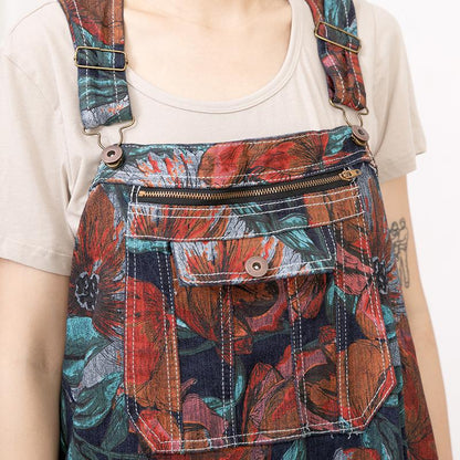 Floral Printed Pockets Casual Loose Jumpsuit