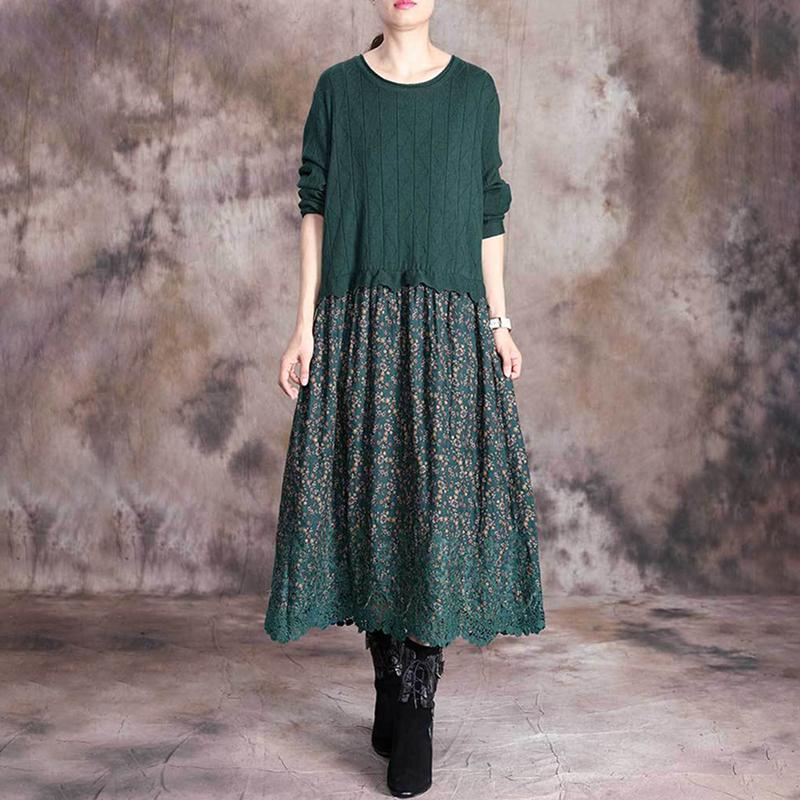 Floral Printed Spliced Knit Soft Comfortable Dress
