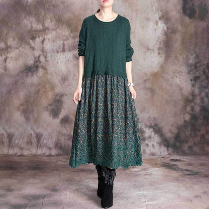Floral Printed Spliced Knit Soft Comfortable Dress