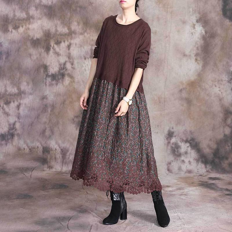 Floral Printed Spliced Knit Soft Comfortable Dress