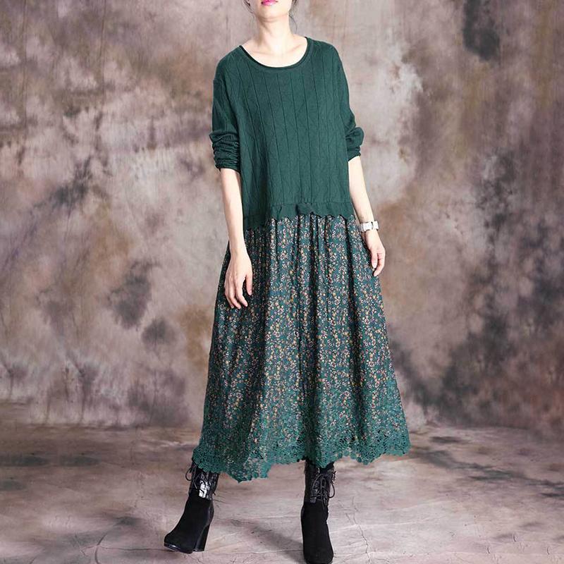 Floral Printed Spliced Knit Soft Comfortable Dress