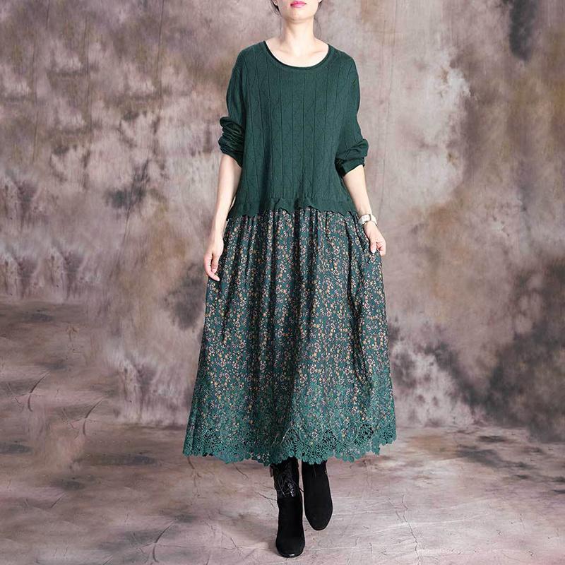 Floral Printed Spliced Knit Soft Comfortable Dress