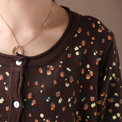 Floral Printed Spliced Loose Knit Coat