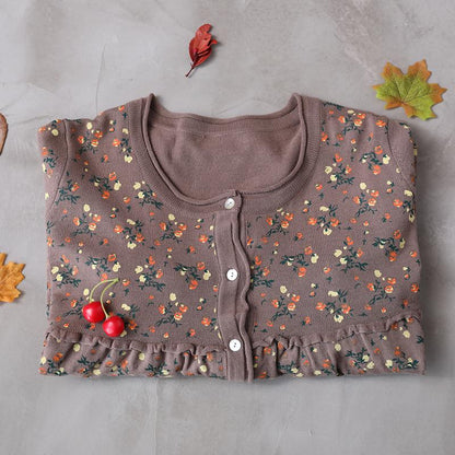 Floral Printed Spliced Loose Knit Coat