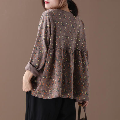 Floral Printed Spliced Loose Knit Coat
