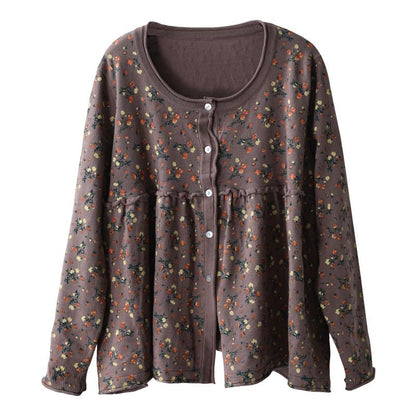 Floral Printed Spliced Loose Knit Coat