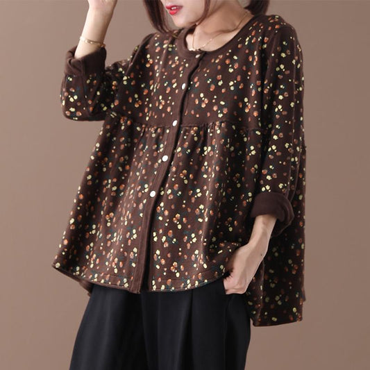 Floral Printed Spliced Loose Knit Coat