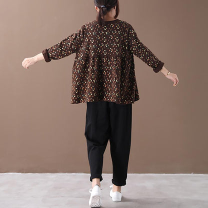 Floral Printed Spliced Loose Knit Coat