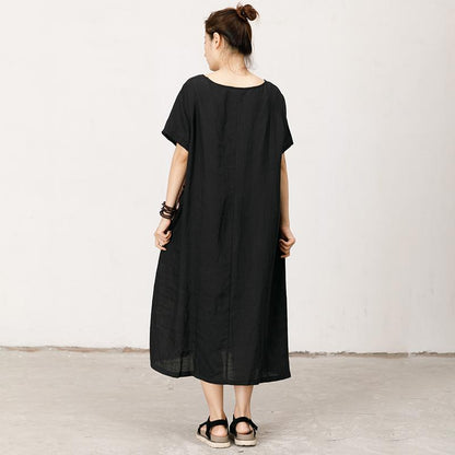 Floral Printed Spliced Loose Round Collar Dress