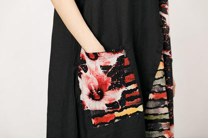 Floral Printed Spliced Loose Round Collar Dress
