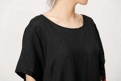Floral Printed Spliced Loose Round Collar Dress