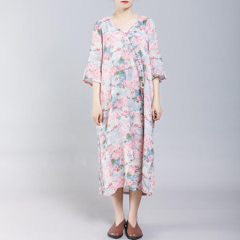 Floral Printed Split Chinese Style Midi Dress