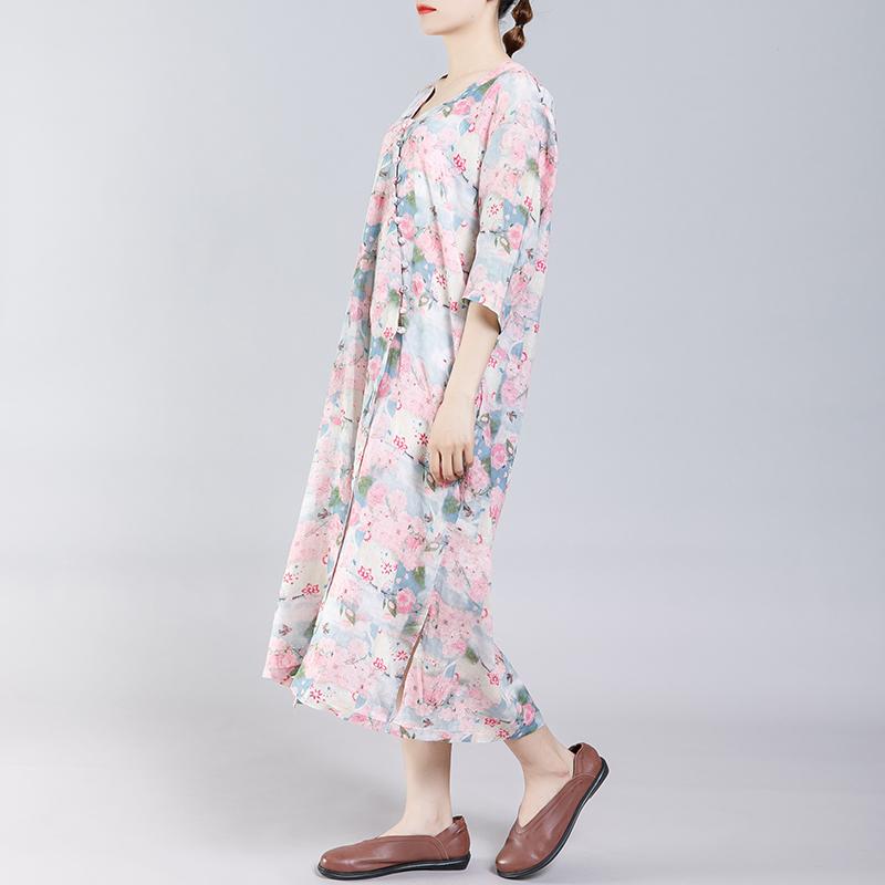 Floral Printed Split Chinese Style Midi Dress