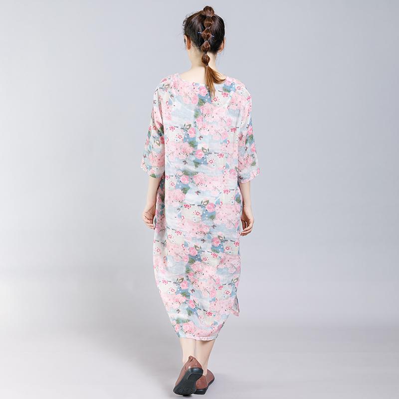 Floral Printed Split Chinese Style Midi Dress
