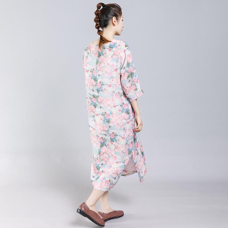 Floral Printed Split Chinese Style Midi Dress