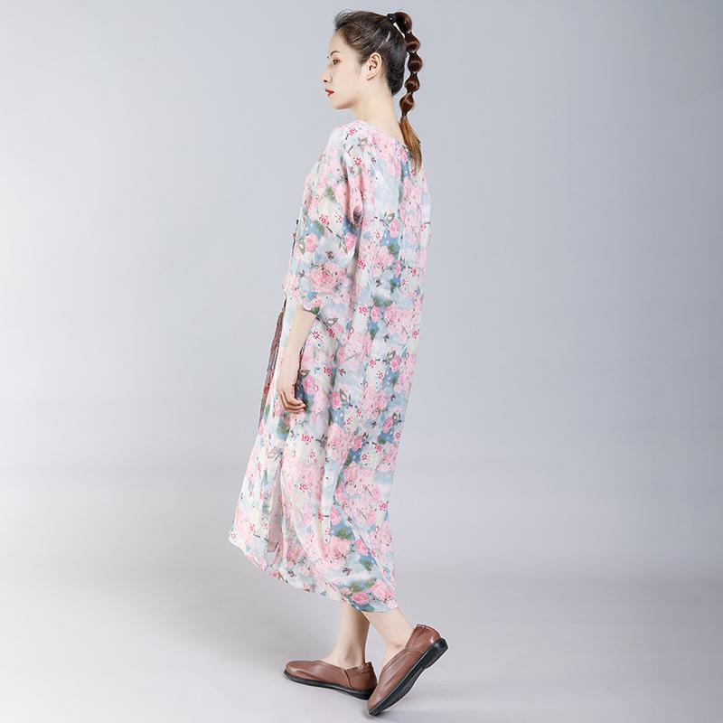Floral Printed Split Chinese Style Midi Dress