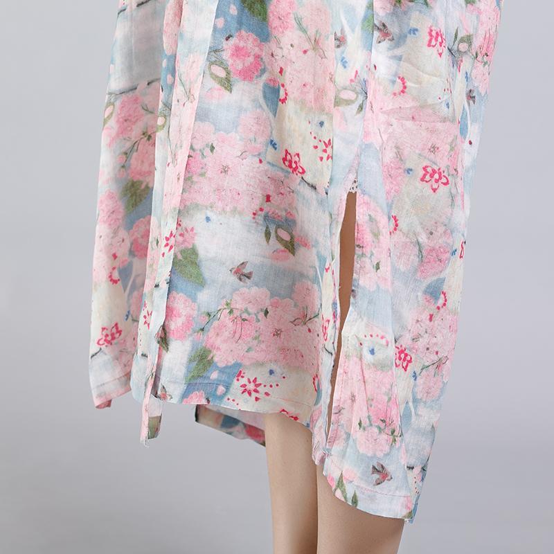 Floral Printed Split Chinese Style Midi Dress