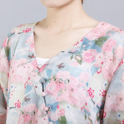 Floral Printed Split Chinese Style Midi Dress