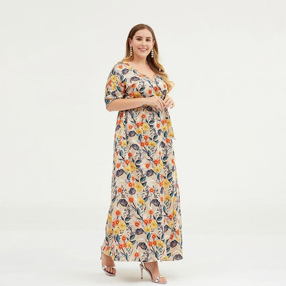 Floral Printed Split Smooth Comfortable Plus Size Dress