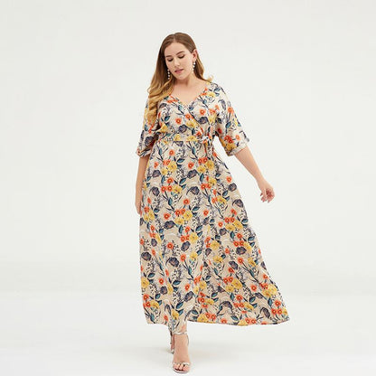 Floral Printed Split Smooth Comfortable Plus Size Dress