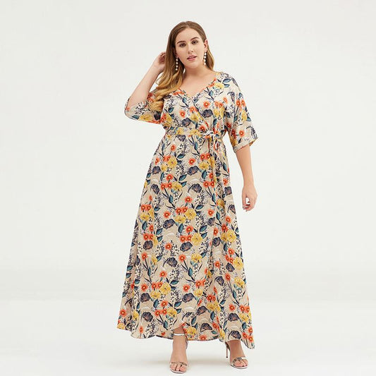 Floral Printed Split Smooth Comfortable Plus Size Dress