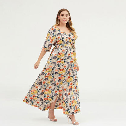 Floral Printed Split Smooth Comfortable Plus Size Dress