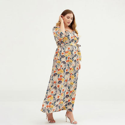 Floral Printed Split Smooth Comfortable Plus Size Dress