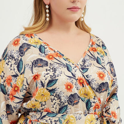 Floral Printed Split Smooth Comfortable Plus Size Dress