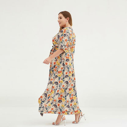 Floral Printed Split Smooth Comfortable Plus Size Dress