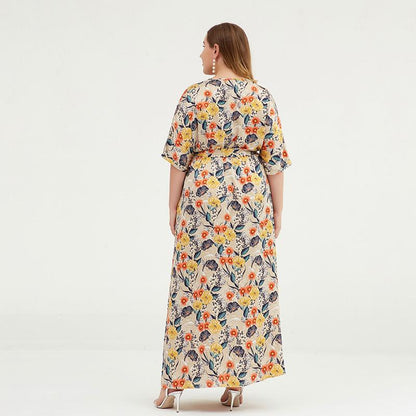 Floral Printed Split Smooth Comfortable Plus Size Dress