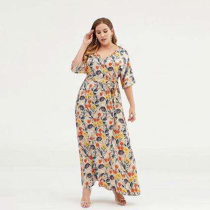 Floral Printed Split Smooth Comfortable Plus Size Dress